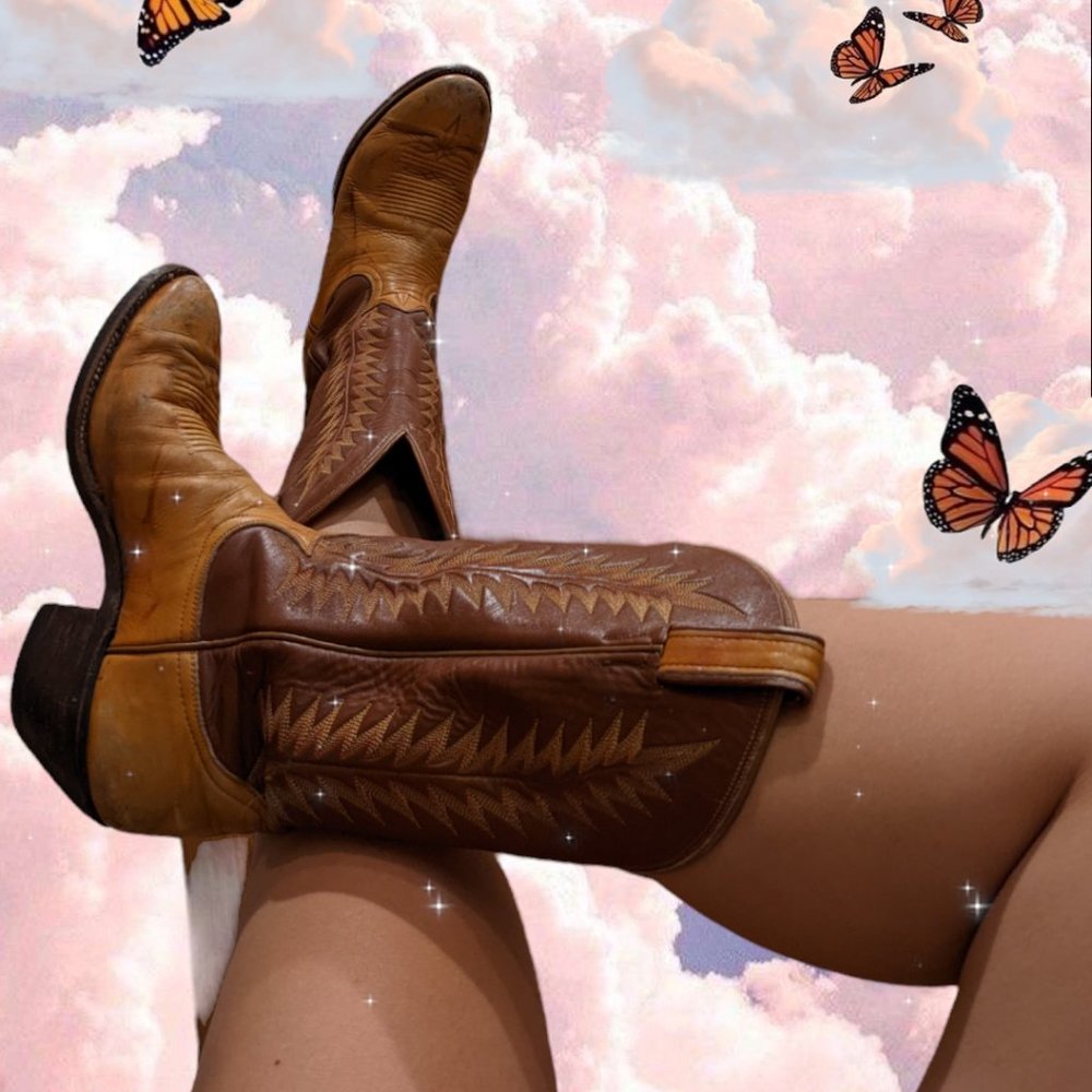 Tony Lama Two Tone Brown Western Cowboy Boots 8